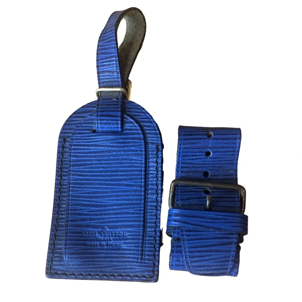 Louis Vuitton Blue Epi Leather Luggage Tag and Poignet Set